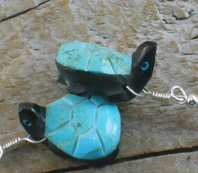 Southwest Fetish Jewelry Turquoise & Jet Turtle Earrings